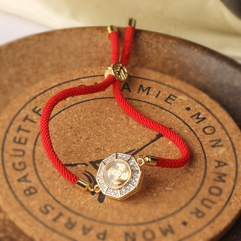 Fortune Jewel Copper Brass Rotatable Windmill Feng Sheng Shui Qi Red String Faith Braided Bracelet