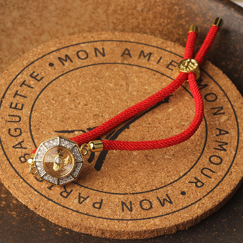 Fortune Jewel Copper Brass Rotatable Windmill Feng Sheng Shui Qi Red String Faith Braided Bracelet