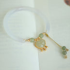 Fortune Jewel Chalcedony Hetian Jade 925 Sterling Silver Auspicious Cloud Ruyi Lock Harmony Cuff Half Bracelet Bangle