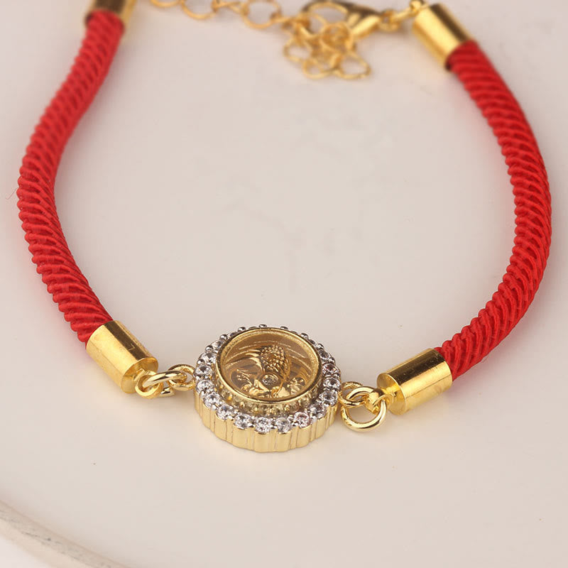 Fortune Jewel Red String Copper Brass Rotatable Windmill Feng Sheng Shui Qi Protection Braided Bracelet