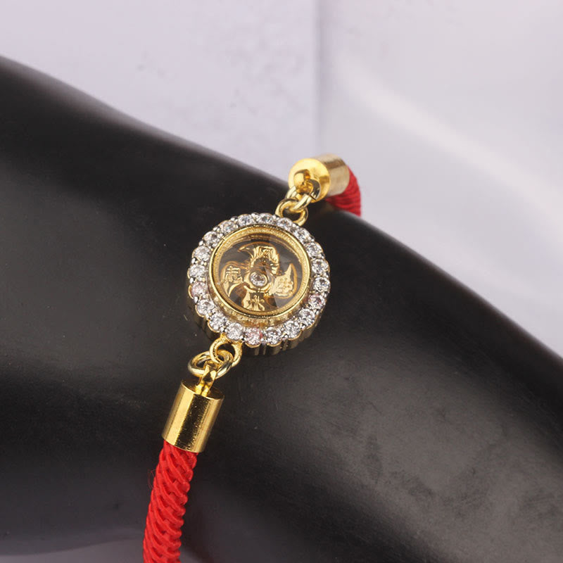 Fortune Jewel Red String Copper Brass Rotatable Windmill Feng Sheng Shui Qi Protection Braided Bracelet