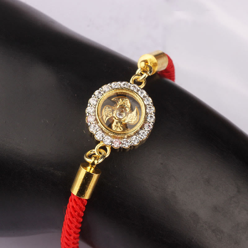 Fortune Jewel Red String Copper Brass Rotatable Windmill Feng Sheng Shui Qi Protection Braided Bracelet