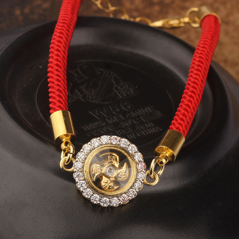 Fortune Jewel Red String Copper Brass Rotatable Windmill Feng Sheng Shui Qi Protection Braided Bracelet