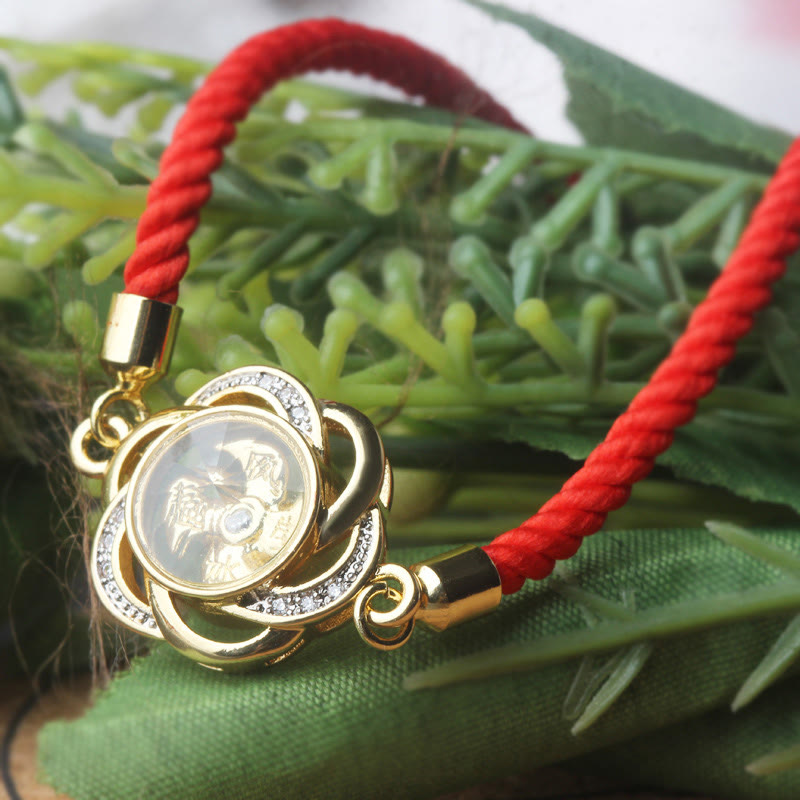 Fortune Jewel Rotatable Plum Red String Copper Brass Windmill Feng Sheng Shui Qi Protection Braided Bracelet