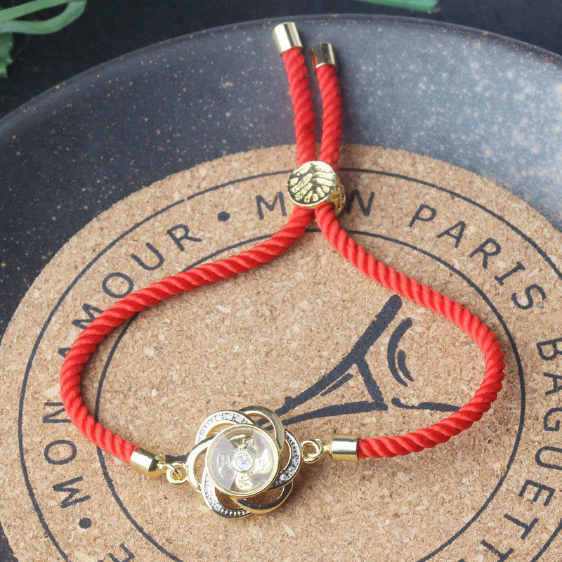 Fortune Jewel Rotatable Plum Red String Copper Brass Windmill Feng Sheng Shui Qi Protection Braided Bracelet