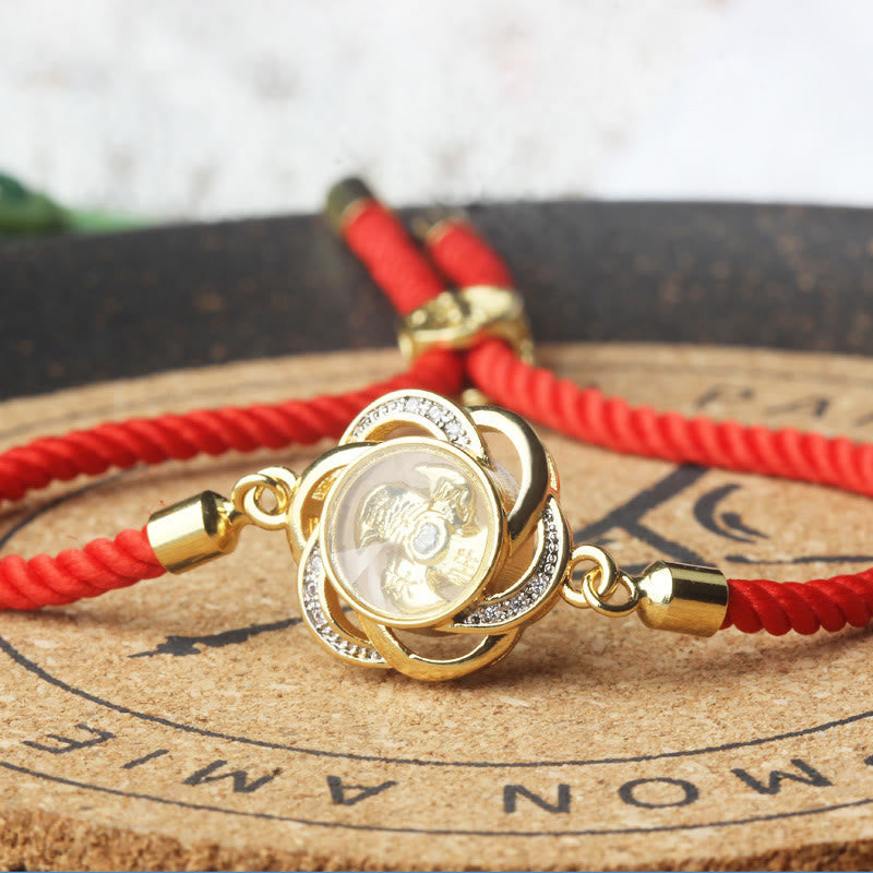 Fortune Jewel Rotatable Plum Red String Copper Brass Windmill Feng Sheng Shui Qi Protection Braided Bracelet