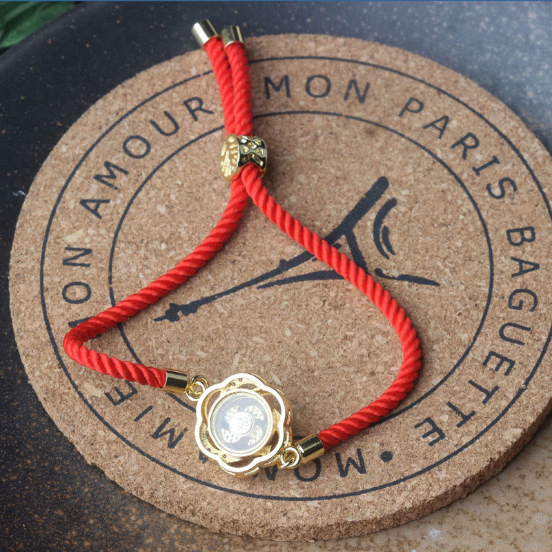 Fortune Jewel Rotatable Plum Red String Copper Brass Windmill Feng Sheng Shui Qi Protection Braided Bracelet