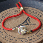 Fortune Jewel Copper Brass Color Rotatable Windmill Feng Sheng Shui Qi Fu Red String Faith Braided Bracelet