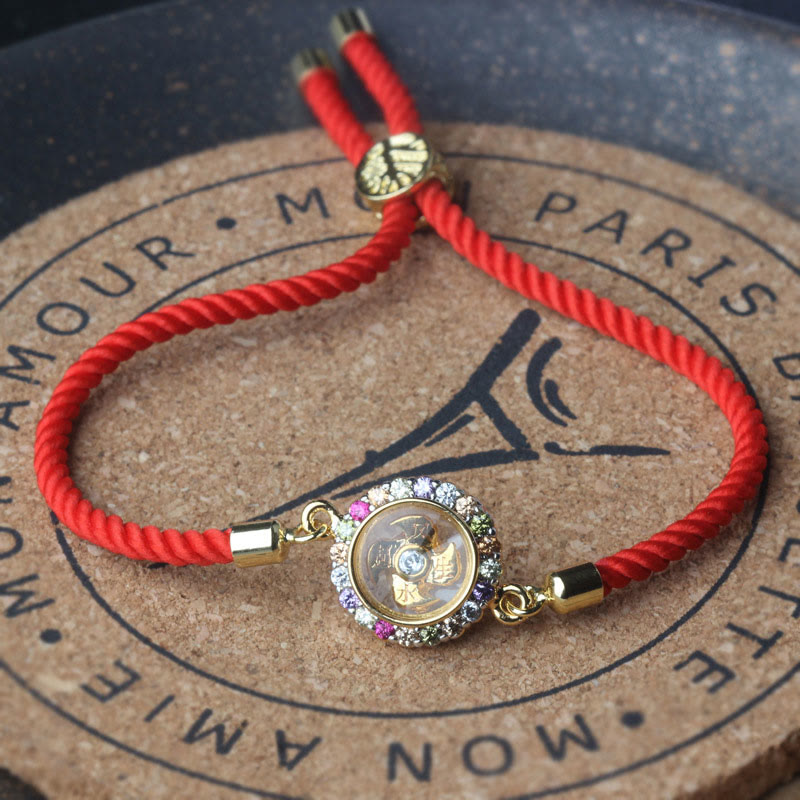 Fortune Jewel Copper Brass Color Rotatable Windmill Feng Sheng Shui Qi Fu Red String Faith Braided Bracelet