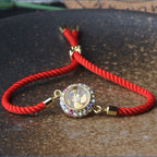 Fortune Jewel Copper Brass Color Rotatable Windmill Feng Sheng Shui Qi Fu Red String Faith Braided Bracelet