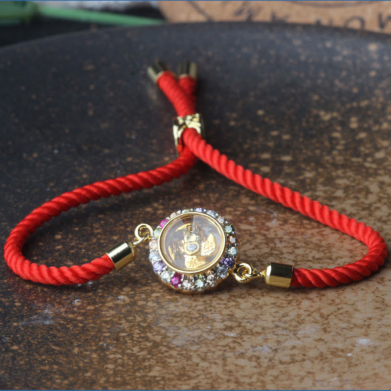 Fortune Jewel Copper Brass Color Rotatable Windmill Feng Sheng Shui Qi Fu Red String Faith Braided Bracelet