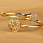 Fortune Jewel Rutilated Quartz Copper Brass Rotatable Windmill Feng Sheng Shui Qi Courage Bracelet Bangle