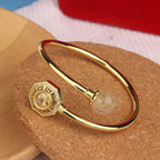 Fortune Jewel Rutilated Quartz Copper Brass Rotatable Windmill Feng Sheng Shui Qi Courage Bracelet Bangle