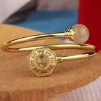 Fortune Jewel Rutilated Quartz Copper Brass Rotatable Windmill Feng Sheng Shui Qi Courage Bracelet Bangle