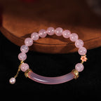 Fortune Jewel Pink Crystal Blue Chalcedony Pearl Cuff Half Bracelet Bangle