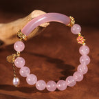 Fortune Jewel Pink Crystal Blue Chalcedony Pearl Cuff Half Bracelet Bangle