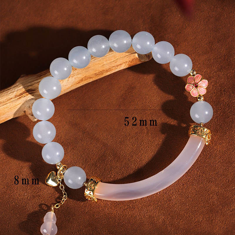 Fortune Jewel Pink Crystal Blue Chalcedony Pearl Cuff Half Bracelet Bangle
