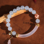 Fortune Jewel Pink Crystal Blue Chalcedony Pearl Cuff Half Bracelet Bangle