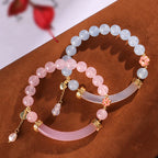 Fortune Jewel Pink Crystal Blue Chalcedony Pearl Cuff Half Bracelet Bangle