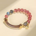 Fortune Jewel Strawberry Quartz Labradorite Fluorite Pearl Cuff Half Bracelet Bangle