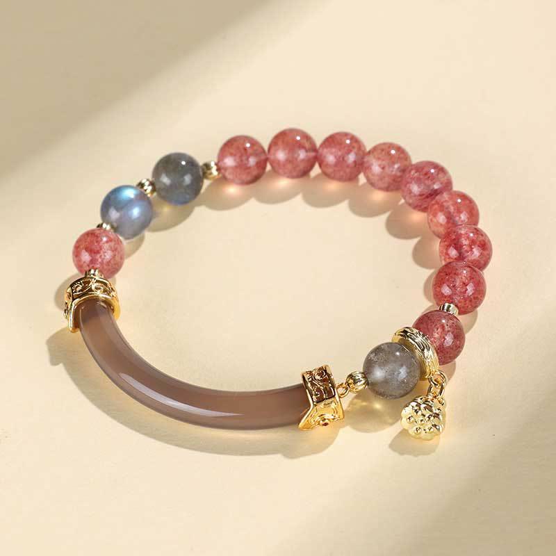 Fortune Jewel Strawberry Quartz Labradorite Fluorite Pearl Cuff Half Bracelet Bangle