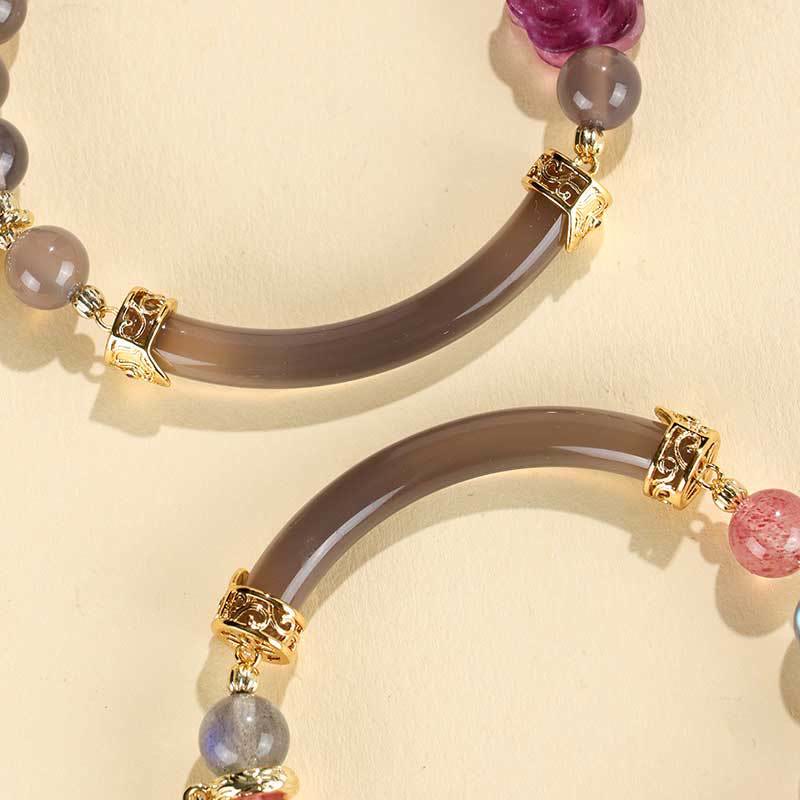 Fortune Jewel Strawberry Quartz Labradorite Fluorite Pearl Cuff Half Bracelet Bangle