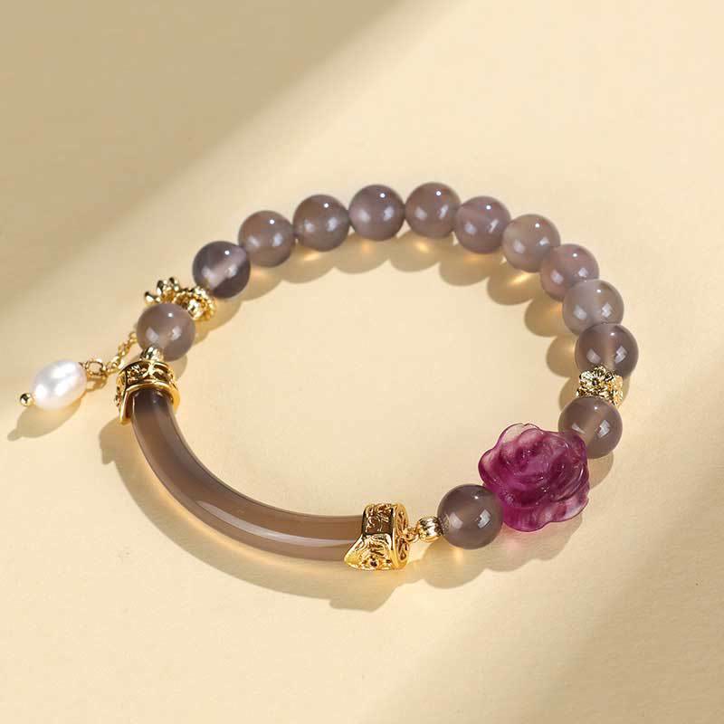 Fortune Jewel Strawberry Quartz Labradorite Fluorite Pearl Cuff Half Bracelet Bangle