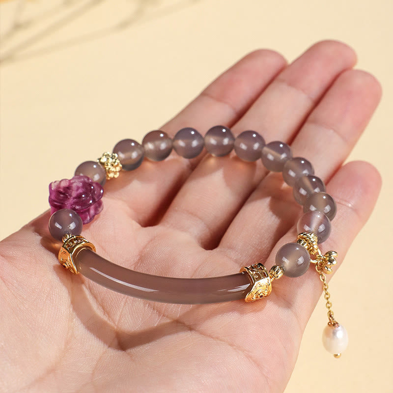Fortune Jewel Strawberry Quartz Labradorite Fluorite Pearl Cuff Half Bracelet Bangle