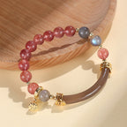 Fortune Jewel Strawberry Quartz Labradorite Fluorite Pearl Cuff Half Bracelet Bangle