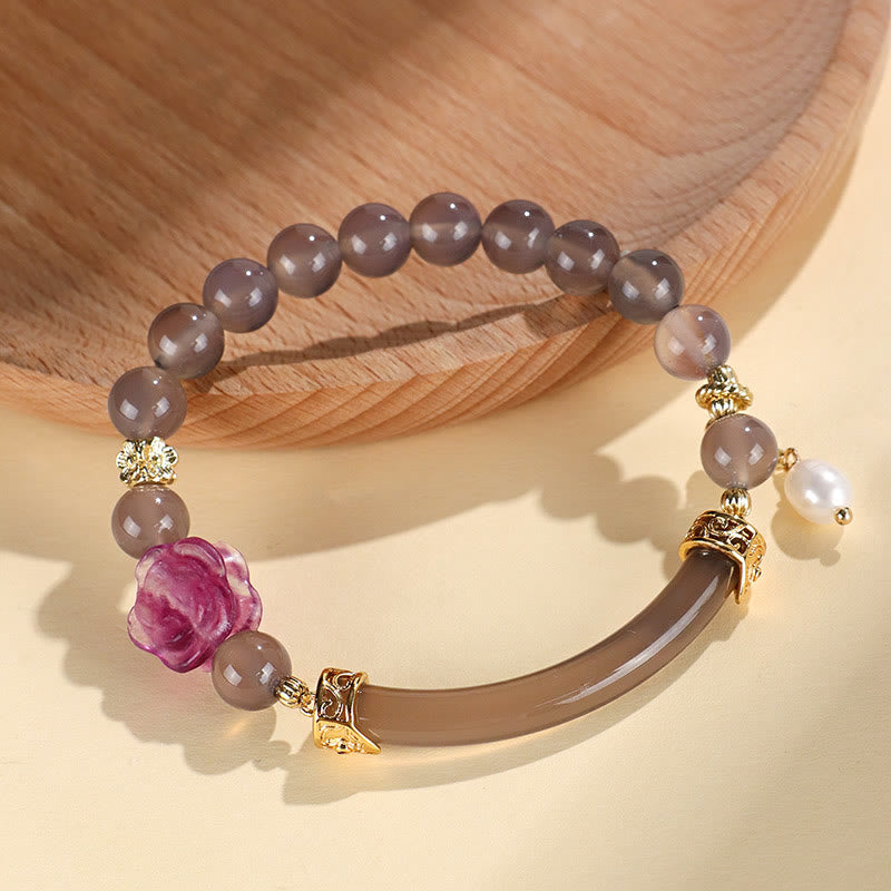 Fortune Jewel Strawberry Quartz Labradorite Fluorite Pearl Cuff Half Bracelet Bangle