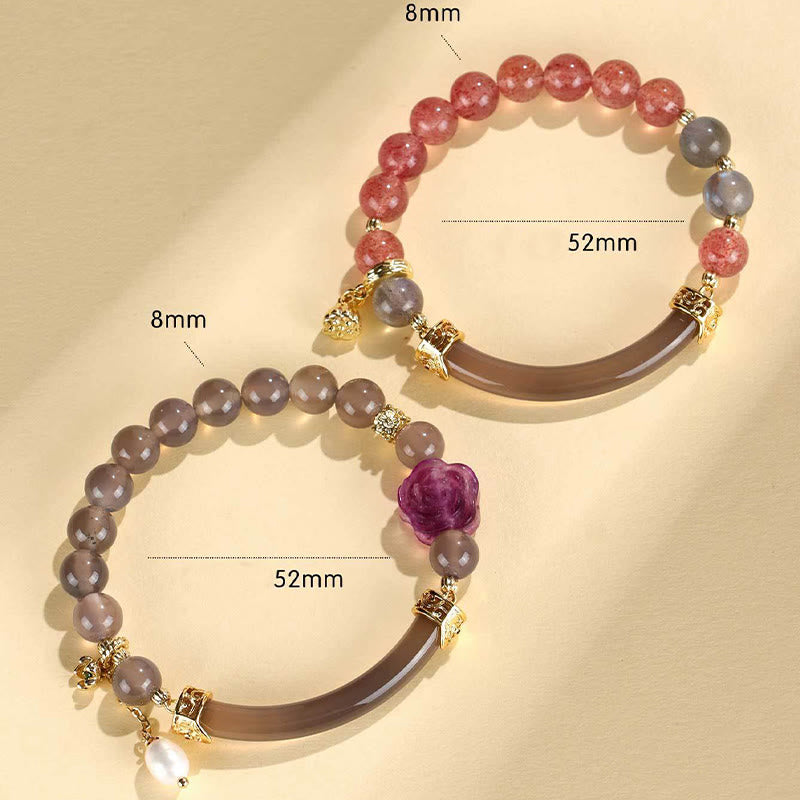 Fortune Jewel Strawberry Quartz Labradorite Fluorite Pearl Cuff Half Bracelet Bangle