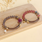 Fortune Jewel Strawberry Quartz Labradorite Fluorite Pearl Cuff Half Bracelet Bangle