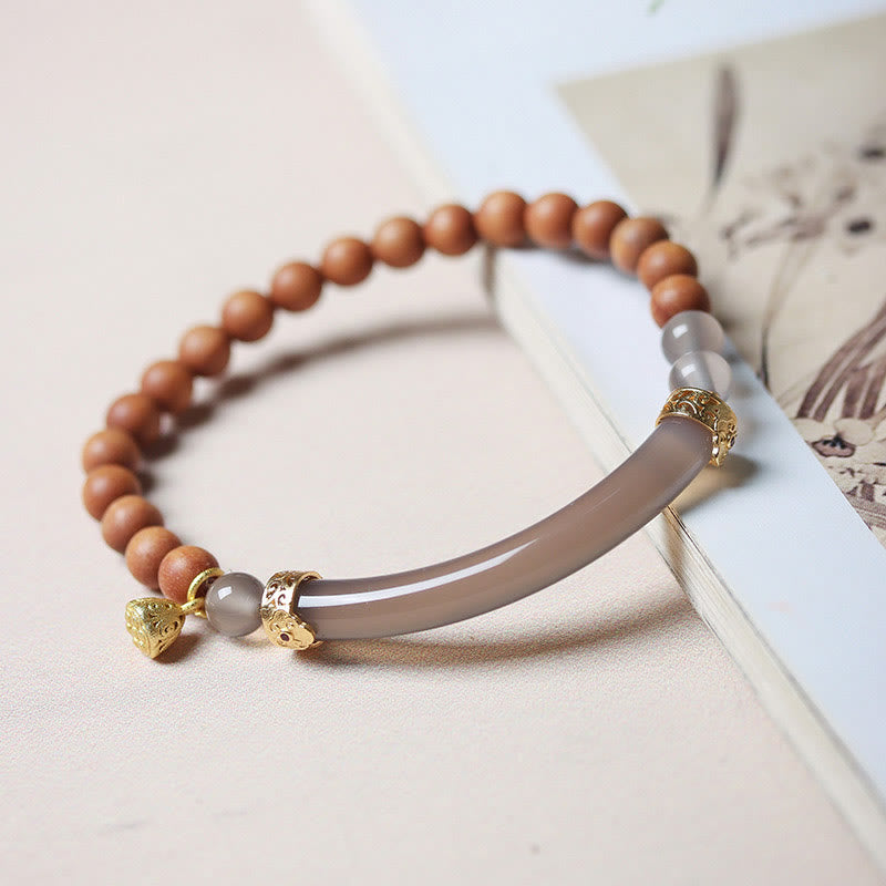 Fortune Jewel Sandalwood Gray Agate Chalcedony Cuff Half Bracelet Bangle