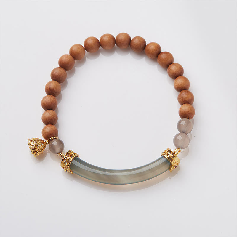 Fortune Jewel Sandalwood Gray Agate Chalcedony Cuff Half Bracelet Bangle