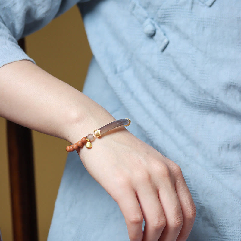 Fortune Jewel Sandalwood Gray Agate Chalcedony Cuff Half Bracelet Bangle