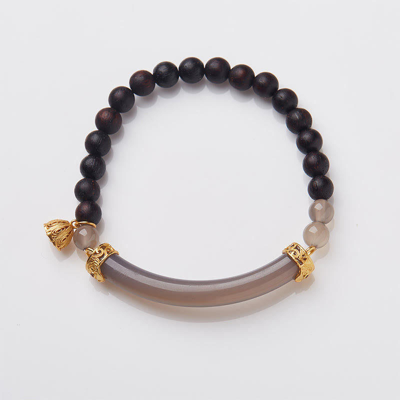 Fortune Jewel Sandalwood Gray Agate Chalcedony Cuff Half Bracelet Bangle