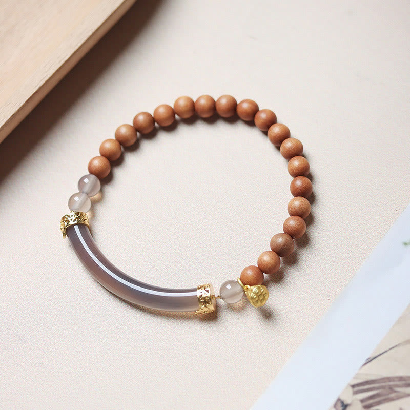 Fortune Jewel Sandalwood Gray Agate Chalcedony Cuff Half Bracelet Bangle