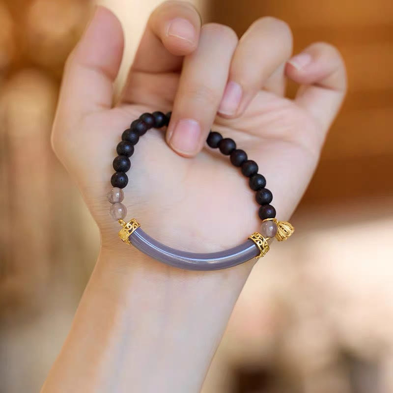 Fortune Jewel Sandalwood Gray Agate Chalcedony Cuff Half Bracelet Bangle