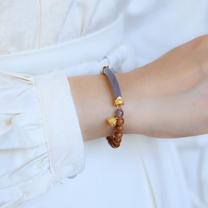 Fortune Jewel Sandalwood Gray Agate Chalcedony Cuff Half Bracelet Bangle