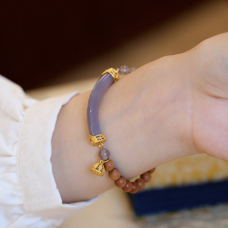 Fortune Jewel Sandalwood Gray Agate Chalcedony Cuff Half Bracelet Bangle