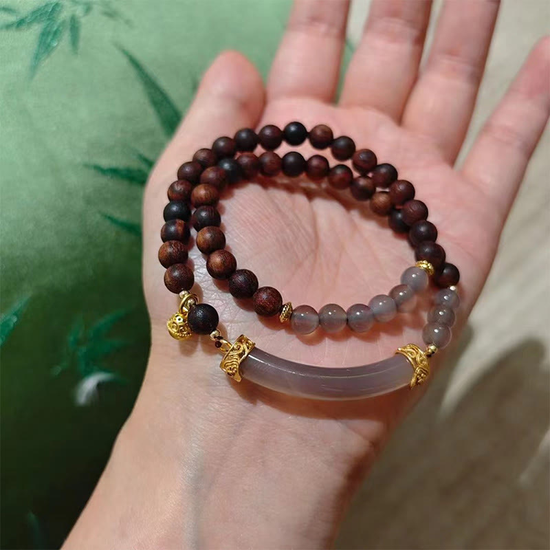 Fortune Jewel Sandalwood Gray Agate Chalcedony Cuff Half Bracelet Bangle