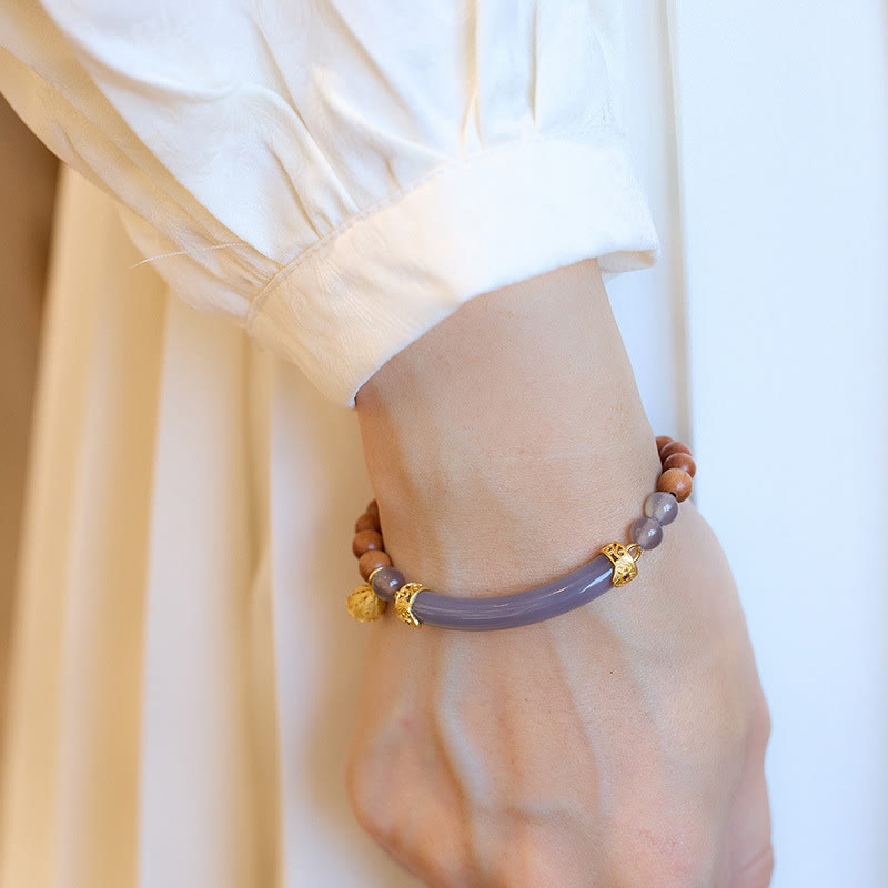 Fortune Jewel Sandalwood Gray Agate Chalcedony Cuff Half Bracelet Bangle