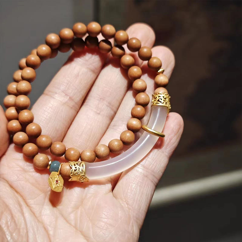 Fortune Jewel Sandalwood Gray Agate Chalcedony Cuff Half Bracelet Bangle