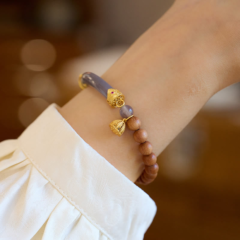 Fortune Jewel Sandalwood Gray Agate Chalcedony Cuff Half Bracelet Bangle