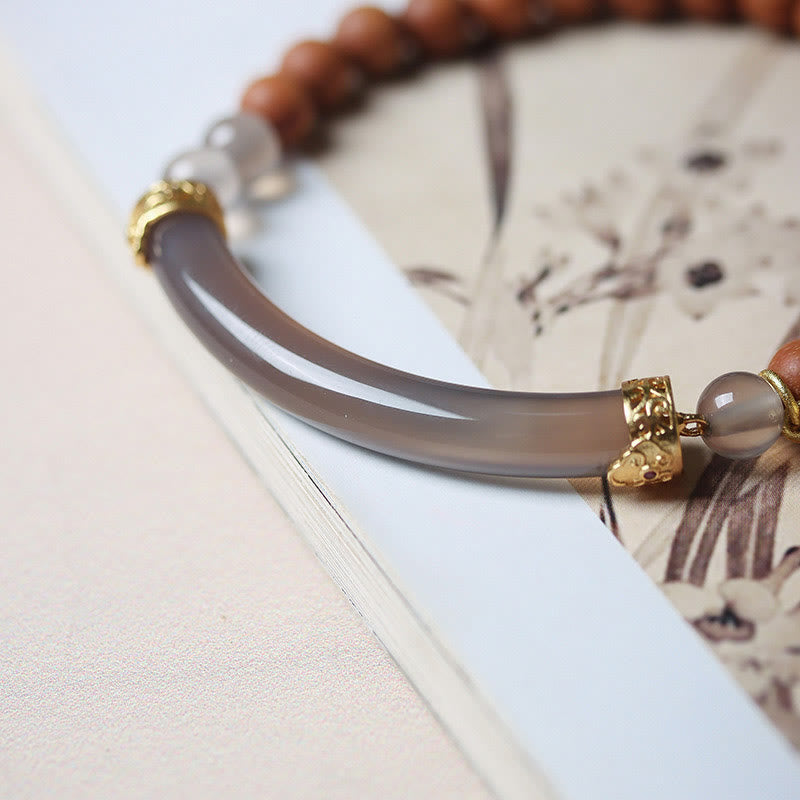 Fortune Jewel Sandalwood Gray Agate Chalcedony Cuff Half Bracelet Bangle