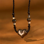 Fortune Jewel Natural Silver Sheen Obsidian Heart Protection Necklace Pendant