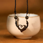 Fortune Jewel Natural Silver Sheen Obsidian Heart Protection Necklace Pendant
