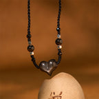 Fortune Jewel Natural Silver Sheen Obsidian Heart Protection Necklace Pendant