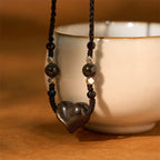 Fortune Jewel Natural Silver Sheen Obsidian Heart Protection Necklace Pendant