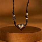 Fortune Jewel Natural Silver Sheen Obsidian Heart Protection Necklace Pendant